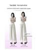 2026 Spring/Summer Chinese Style Satin Wide-Leg Frog Button Pants - Women's Slimming Straight-Leg, Floor-Length Business Trousers