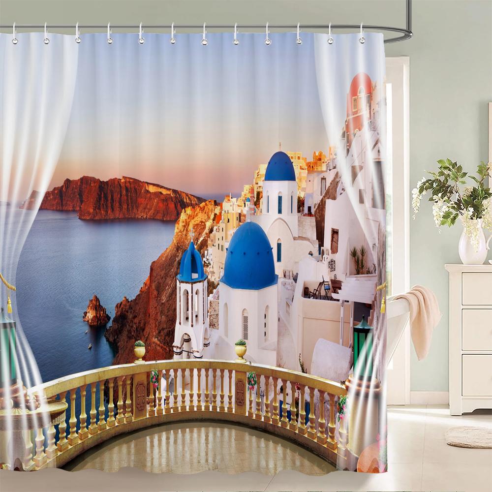 Outside the Window Seaside Scenic Beach Shower Curtains Bathroom Curtain Frabic Waterproof Bath Curtains for Bathroom 180x180cm