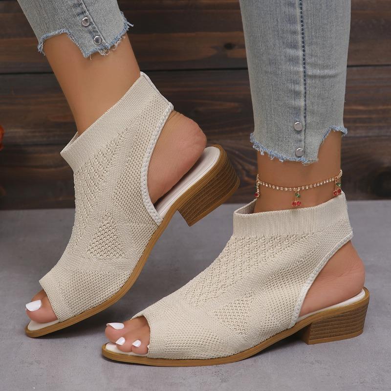 Fashion Knitted Hollow Thick Heel High Heel Women's Fish Mouth Sandals One Pedal New High Heel Sandals