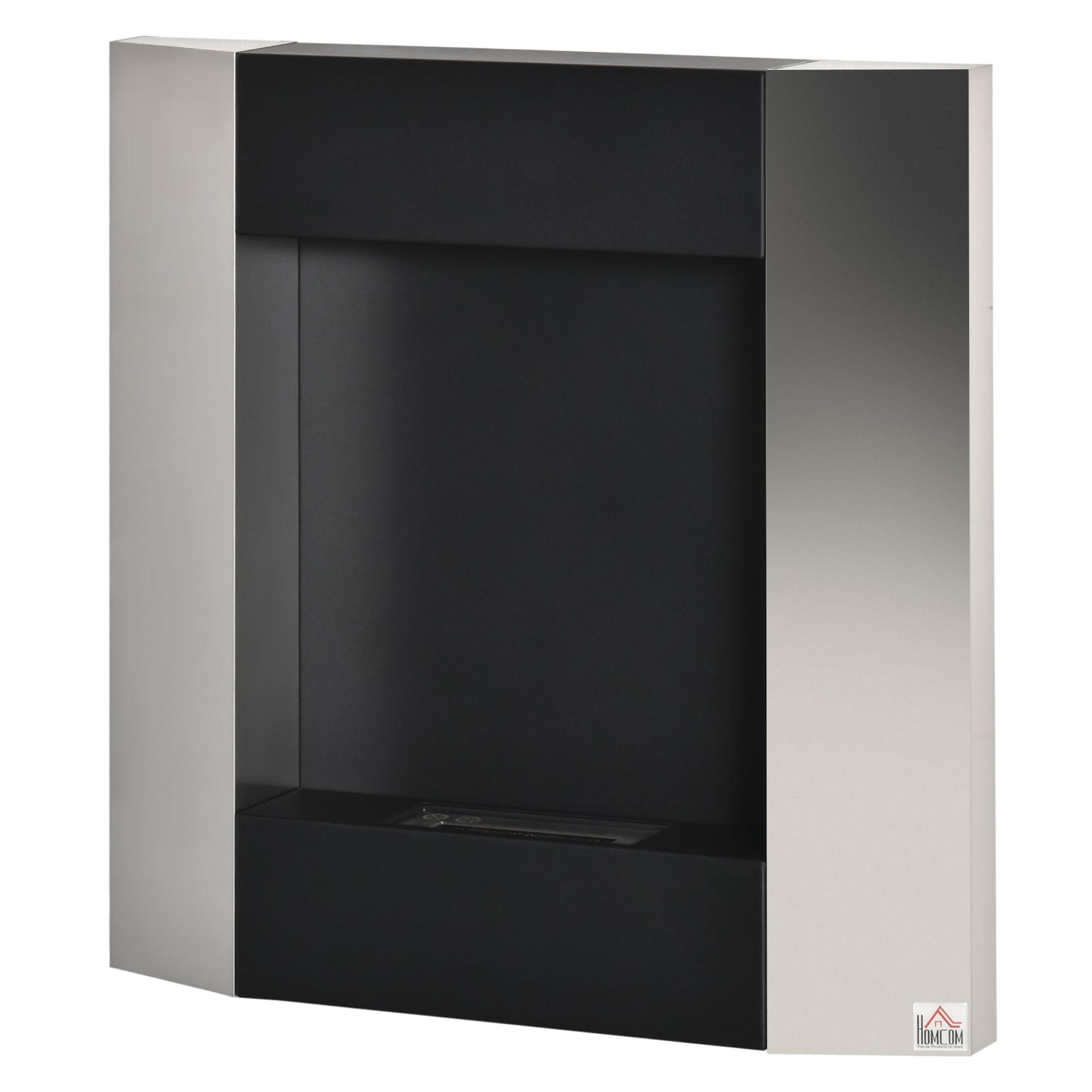 Cheminée Murale Bioéthanol Camino Avec Réservoir 0.7L Et Couverture 20m² Acier 72x11x72cm Argent et Noir