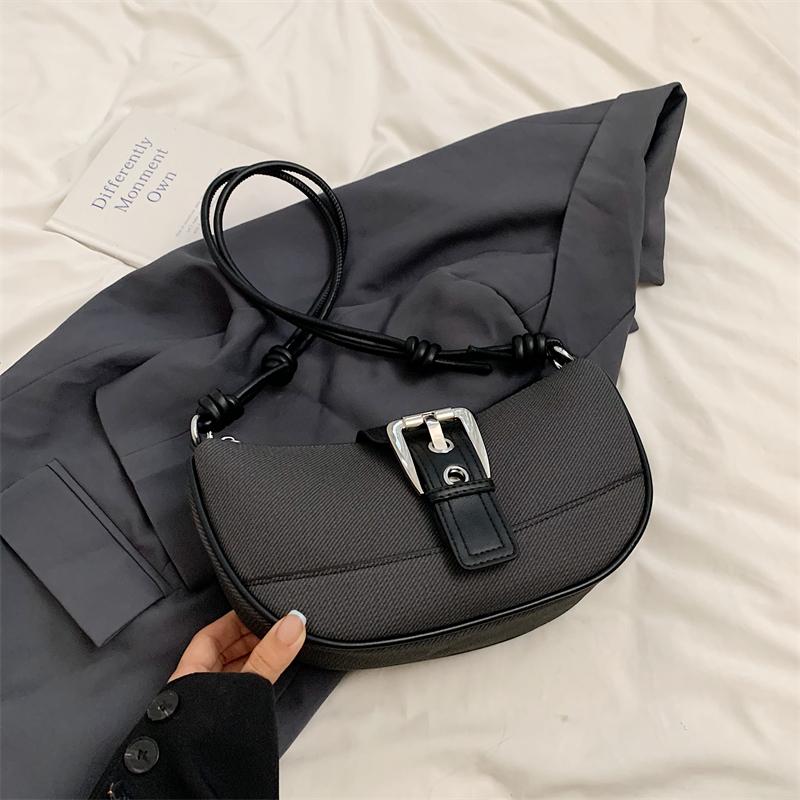 Belt Buckle Design Shoulder Bags For Women PU Leather Cross Body Croissant Bag Casual Street Luxury Designer Handbags