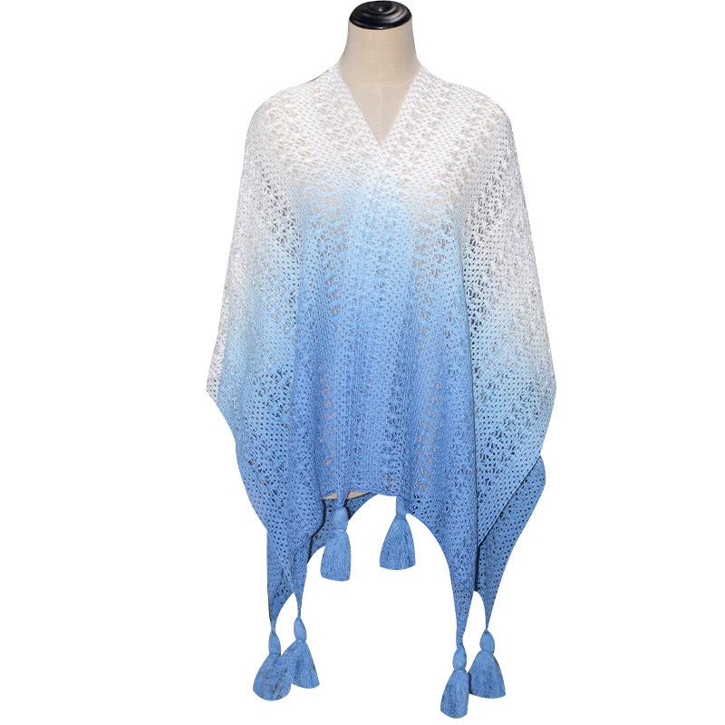 Ombre Spring Summer Hollow Out Ethnic Shawl Ladies Lightweight Travel Scarf Cape
