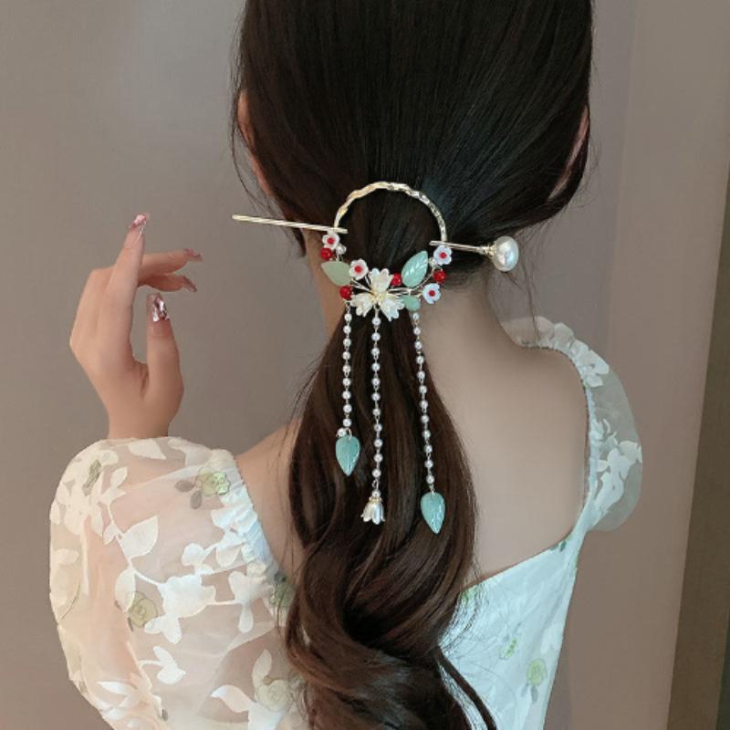 Chinese Style New Headwear Floral Hair Sticks for Women Tassel Hairpin Modern Hanfu Style Hair Clip Female Hair Accessories