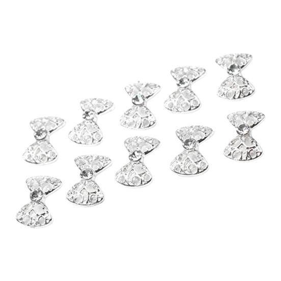 

10 шт. наклейки для ногтей 3D-узор с бантом стильные наклейки для ногтей из сплава со стразами для свиданий серебряный