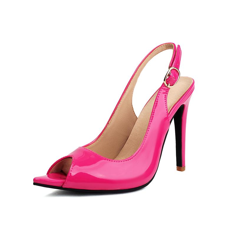 

ANNYMOLI Жіночі босоніжки слінгбек з ПУ шкіри з відкритим носком, на тонких високих підборах, з пряжкою, сексуальний дизайн, жіноче модне взуття, літо, червоні, 43 39 рожевий червоний колір