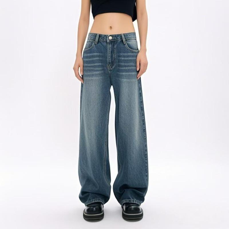 Vintage washed cat whisker white jeans drape floor-mopping wide-leg pants