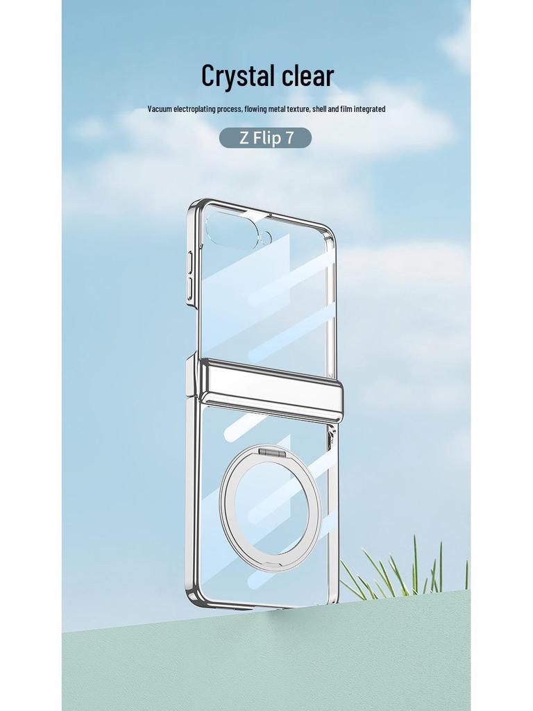Samsung Z Flip7 Case: 360° Rotating Stand with Wireless Charging, Flip6 Compatible, Transparent Protective Hinge Cover