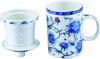Kanda Chinese Tea Mug with Strainer (71075) White Flower Design 468202
