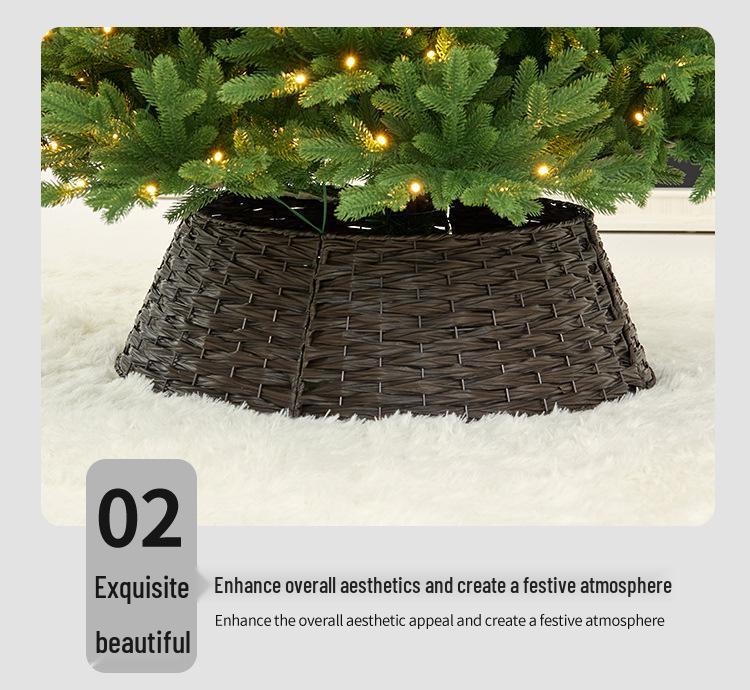 Woven Rattan Christmas Tree Skirt & Base Decoration