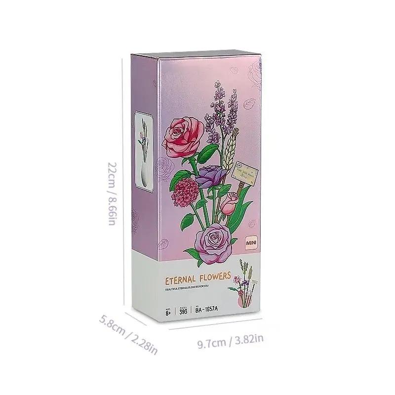 Blombukett Mini Rosa Ros Lavendel 547 st Byggklossset Kreativ Heminredning Leksakssatser Jubileumspresenter med Låda