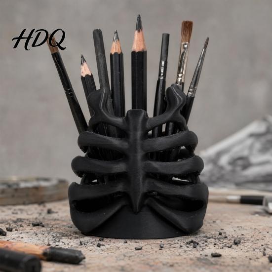 Pen Holder Skeleton Ribcage Bone Holder 3D Printed Pencil Cup Dark Style Desk Accessory Gothic Organizer for Pens Pencils Makeup Brushes