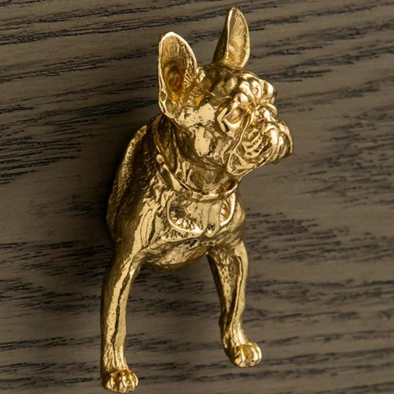Brass Dog Head Cabinet Door Knobs Gold Dog Tail Drawer Pulls Light Luxury Solid Simple Drawer Wardrobe Door