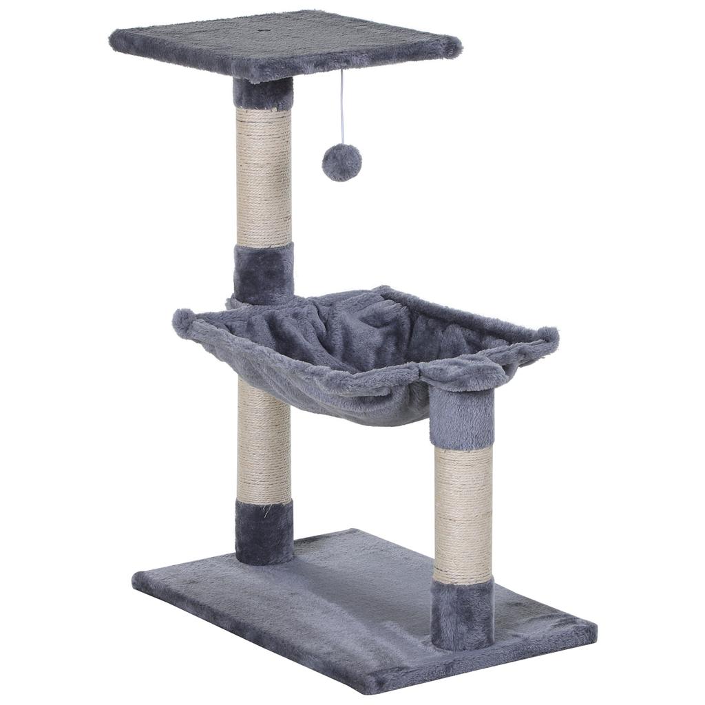Cat Tree, 3 Sisal Posts, Platform, Hammock, 50 x 36 x 70 cm, Grey