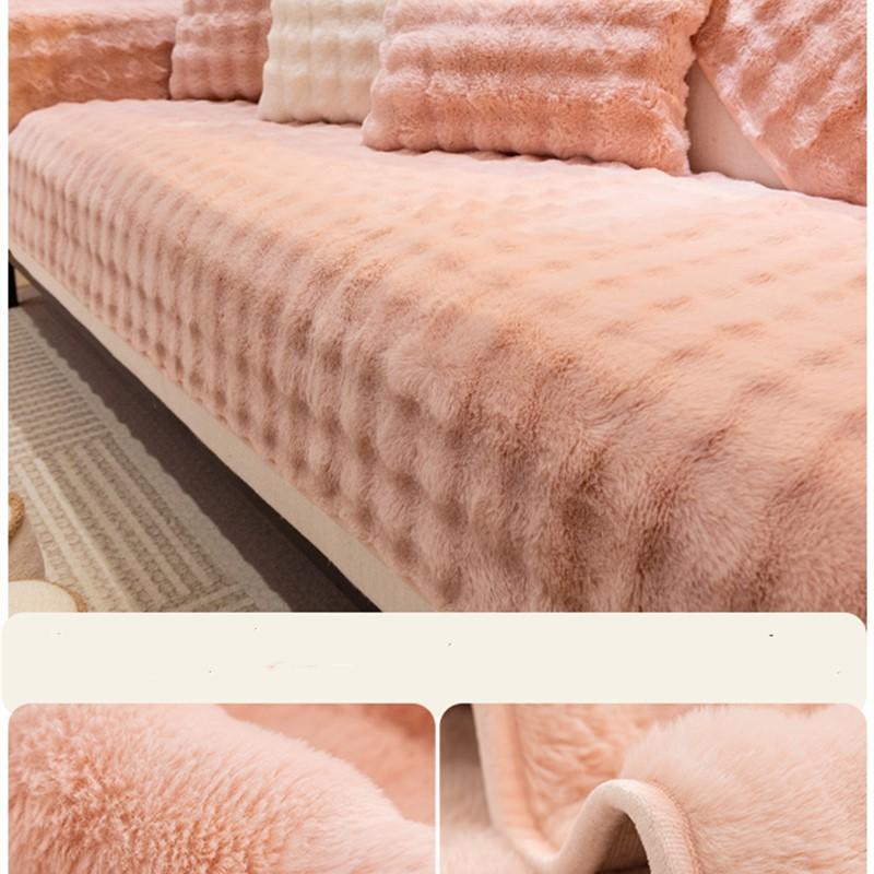 Solid Color Plush Sofa Covers Non Slip Thicken Soft Mat Winter Warm Washable Couch Living Room Towel Slipcovers