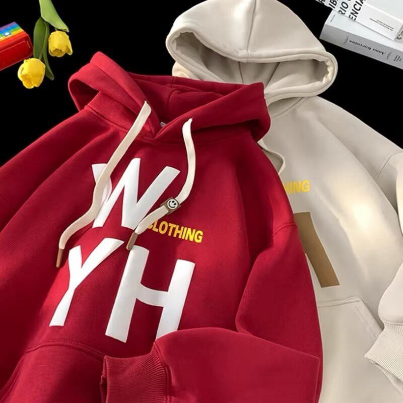 Mens Hooded Fleece Lined Oversized Graphic Sweatshirt Casual Loose Fit Winter Pullover Students