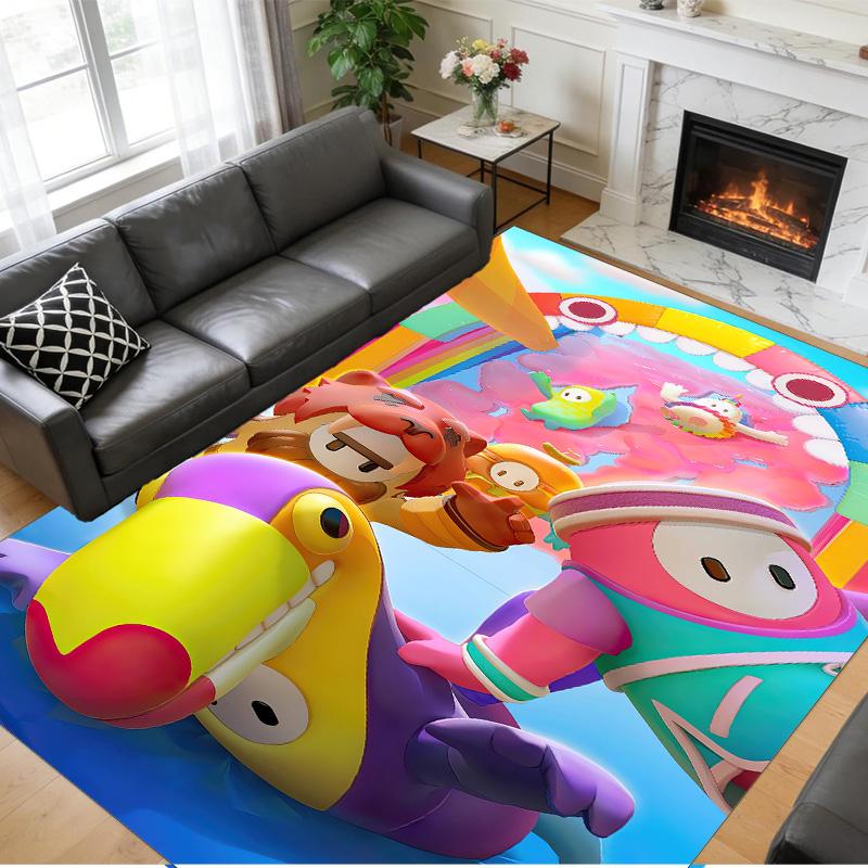 Anti‑Slip Crystal Velvet Floor Rug, Fall Guys Design Carpet for Indoor Living Bedroom Home Decoration