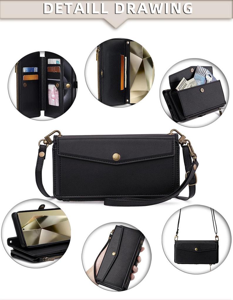 Samsung S24 Ultra Flip Leather Crossbody Phone Case & Protective Cover for S24 Plus