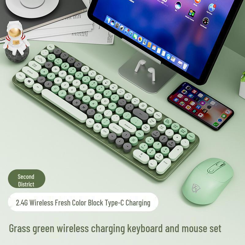 Bluetooth Wireless Silent Mechanical Keyboard & Mouse Set for Girls - Rechargeable and Stylish for Office Use