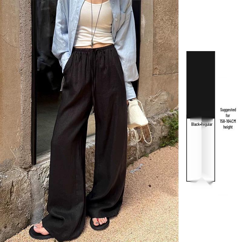 Women s Summer White Loose Cotton-Linen Wide-Leg Pants XL