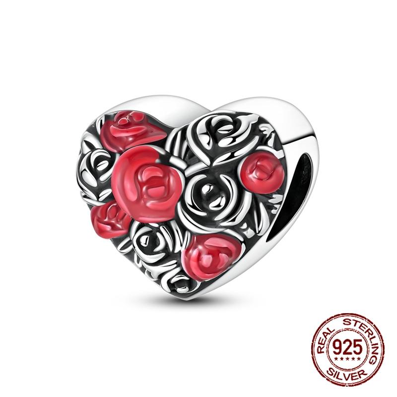 

Heart-Shaped Rose Beads Copper Valentine S Day Dangle Pendant Fit Bangle Bracelet Necklace Diy Jewelry