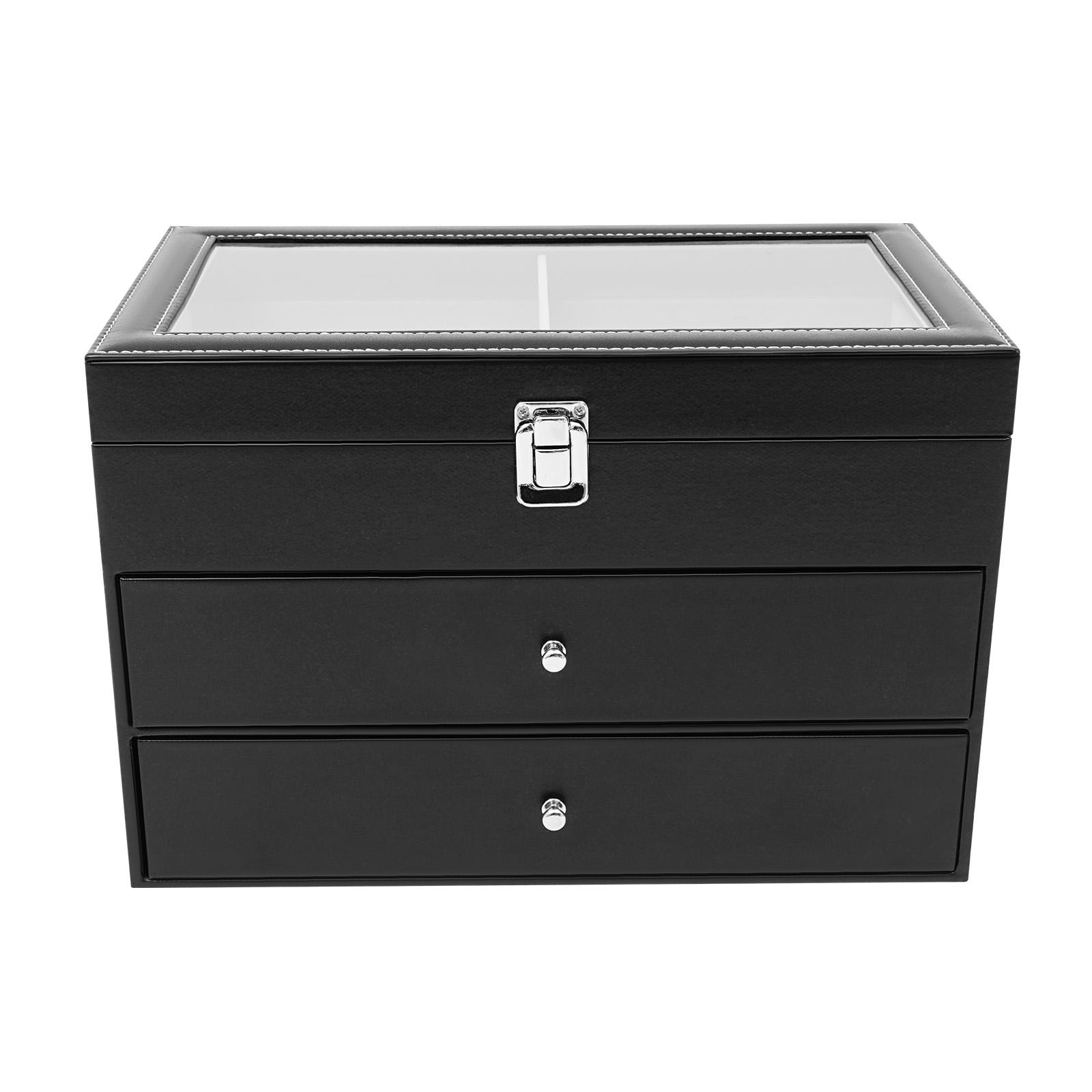 

24 Slot Watch Box Glass Top, 3-Tier Display Case Holder Organizer for Watches & Eyeglasses with Lock for Collectors чорний