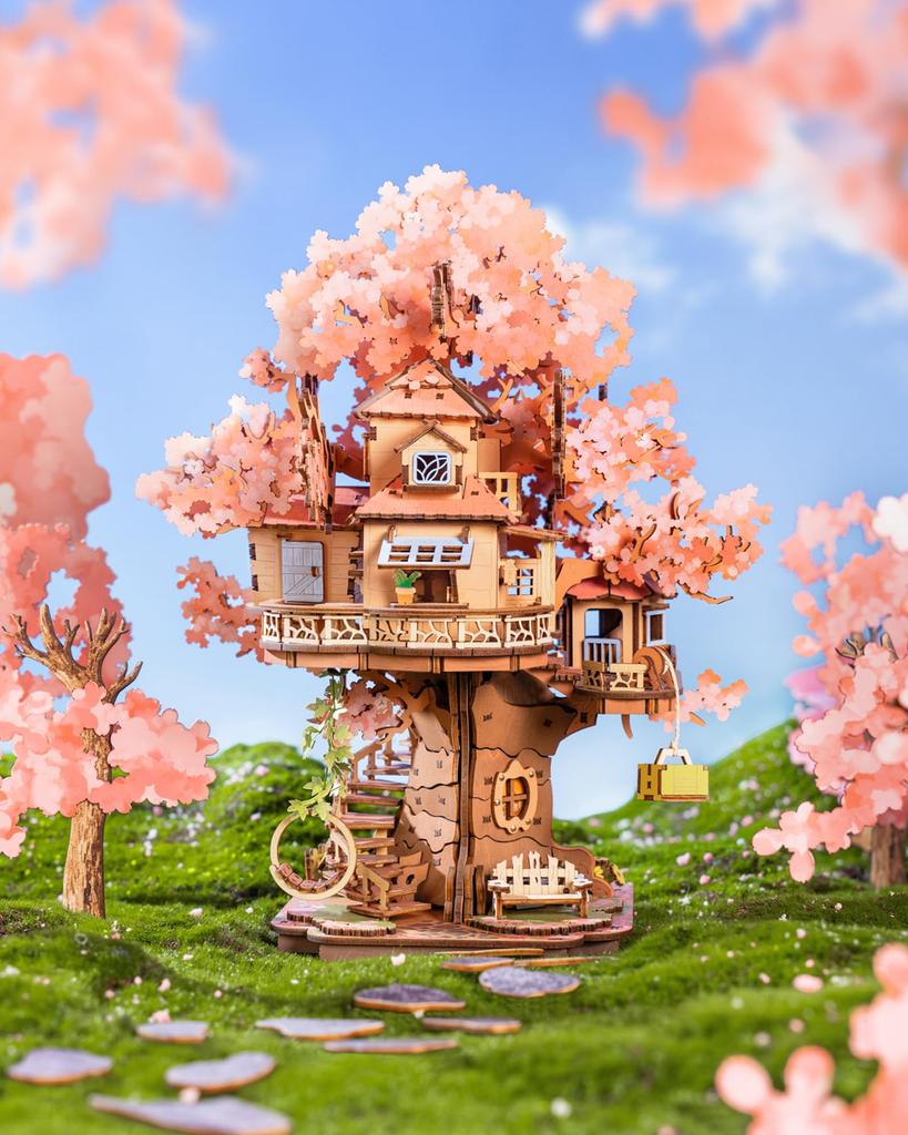 Rolife 3D Wooden Cherry Blossom Treehouse with Swing Assembly Kit Creative Model Craft Cherry Blossom House Japanese Style Interior Decoration Home