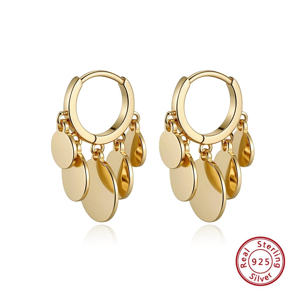 Effie Queen 925 Sterling Silver Sequin Hoop Dangle Earrings Wedding Party Fashion Silver Shiny Ethnic Earrings Jewelry GAE18