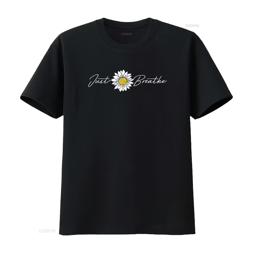 Just Flower Breathe Meditation T Shirt Vintage Washed Streetwear Casual Homme Slightly Comfortable Stretched Unisex Soft