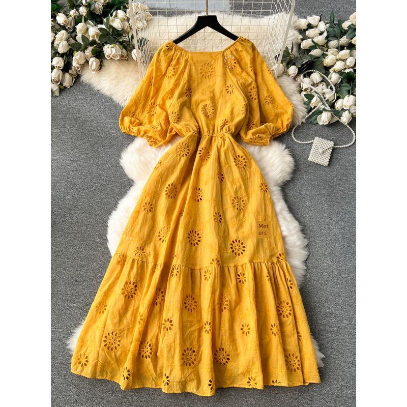 Retro Lantern Sleeve Heavy Industry Ruffles Dress Embroider