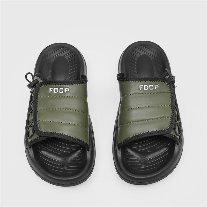 New Slippers Men's Summer Casual Trend One-word Drag Stepping On Shit Feeling Outside Wearing Platform Sandals 371286 green-J