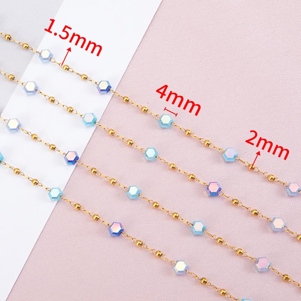 1meter Crystal Bead Stainless Steel Chain Blue Natural Stone Beaded Sweater Chain Supplies Necklace Bracelet Jewelry Making DIY