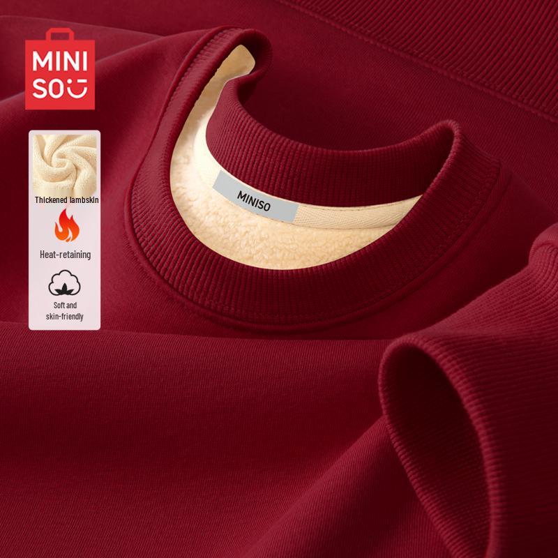 MINISO Men's Lamb Fleece Lined Round Neck Sweatshirt