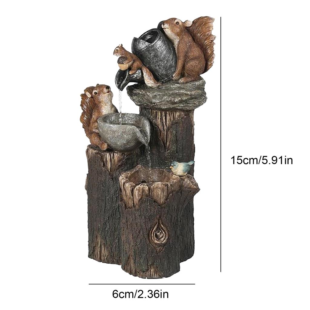 Animal Statue Solar Flowing Water Squirrel Duck Resin Sculptures Outdoor Garden Decoration Yard Ornaments with LED Lights