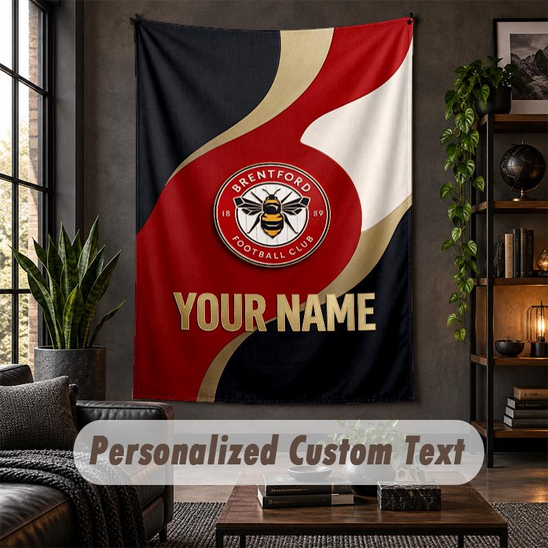 Arazzo da Parete Stampa Calcio Brentford Testo Nome Personalizzato Appeso a Parete Decorazione per la Casa