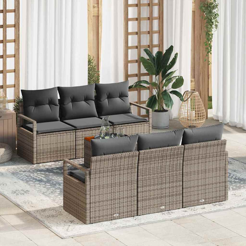 7 Piece Grey Garden Sofa Set with Cushions