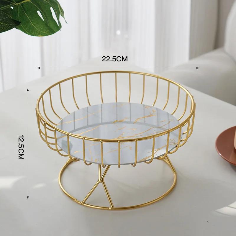 Light Luxury High Foot Fruit Plate Plastic Metal Home Living Room Candy Snacks Storage Decoration