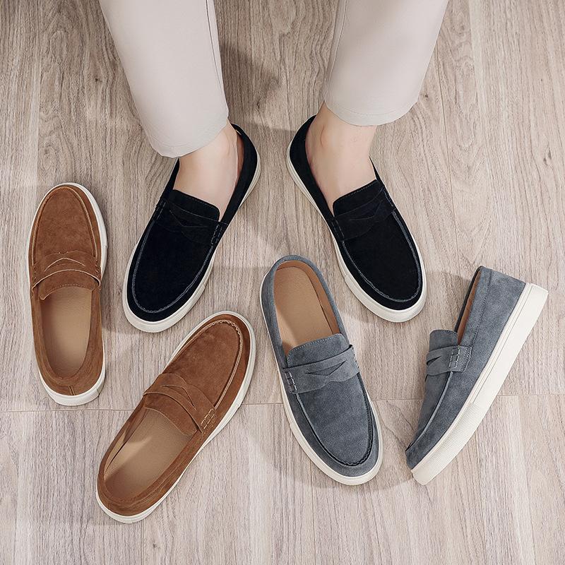 Summer New Suede Men's Board Shoes Are Comfortable and Breathable, One-pedal Loafers, Hand-stitched Thick Soles, Versatile and Casual