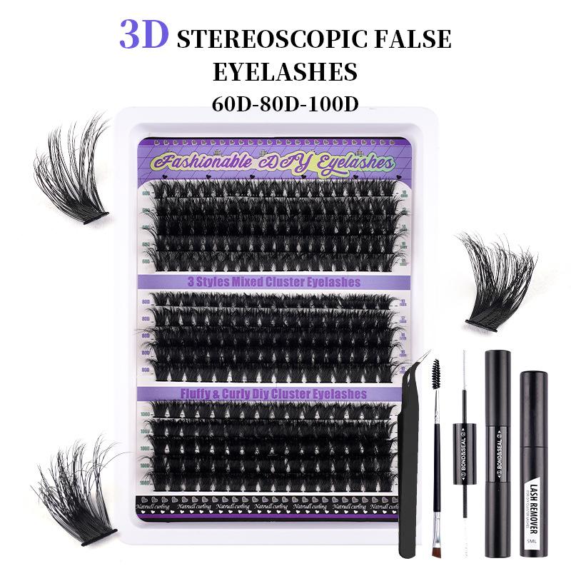

3D European and American 300 Clusters Large-capacity Dense D-song False Eyelash Set Natural Curl DIY Segmented Eyelashes