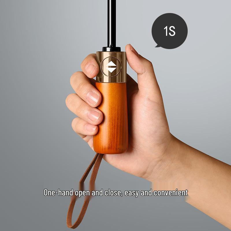 24-ribbigt automatiskt öppnande paraply med trähandtag i XL-storlek, vindtätt, svart solskyddsparaply för män och kvinnor, dubbelanvändning för soliga/regniga dagar