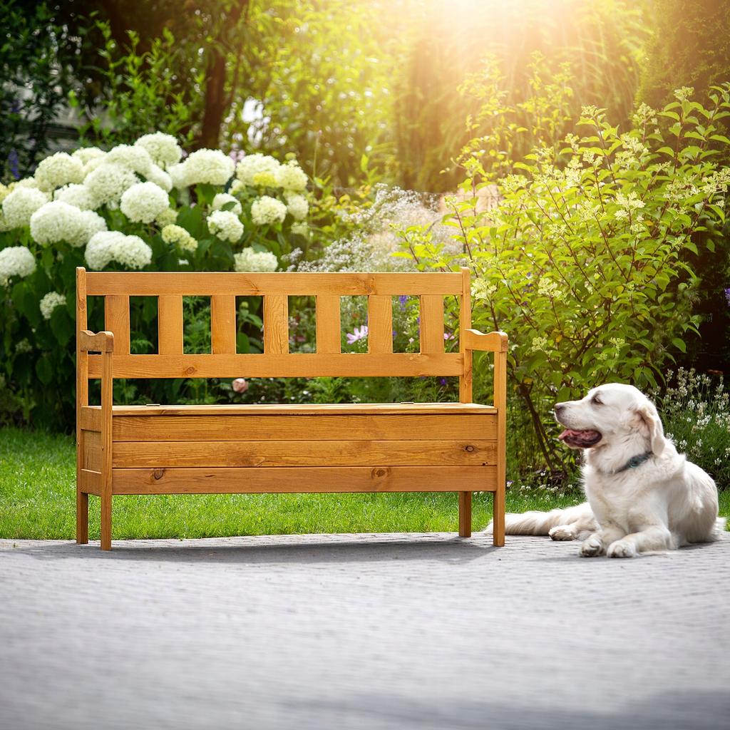 KADAX Wooden Garden Bench With Backrest 120cm With Box Terrace Balcony Garden