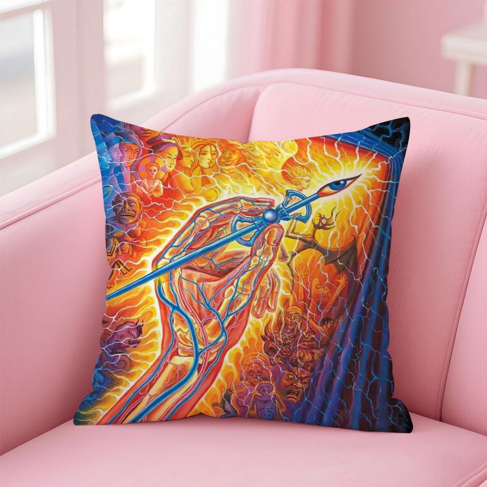 A-Alex GreyS Trippy Psychedelic Cushion Cover Comfortable Reversible Pillow Cover Ideal for Car Sofa Bedroom & Beyond