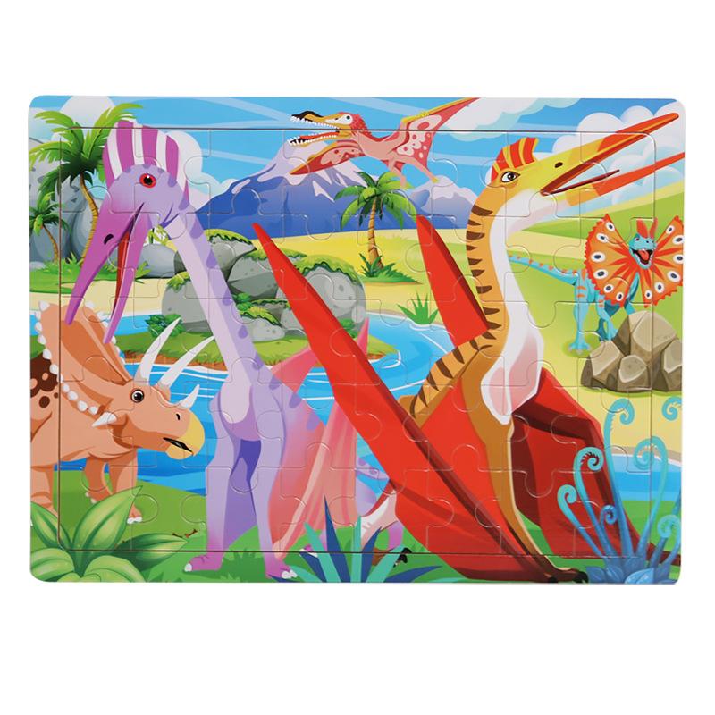 Kinder 40-teiliges Montessori-Spielzeug Holzpuzzles Cartoon-Tier-/Fahrzeug-Intelligenz-Puzzle 3D-Puzzle Lernspielzeug