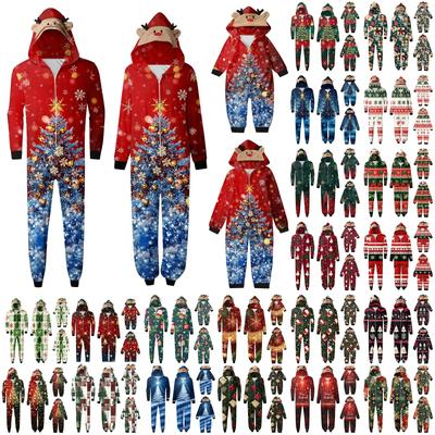 Χριστουγεννιάτικη στάμπα Οικογενειακή ασορτί κουκούλα με μακρυμάνικη φόρμα με φερμουάρ