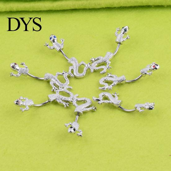 Women Trendy Rhinestone Gecko Navel Bar Belly Ring Body Piercing Jewelry Gift