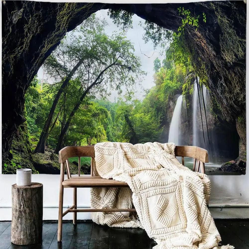 Enchanted Forest Tapestry Serene Waterfall Wooden Path Unique Wall Art for Home Decor Bedroom Nature Lover Gift