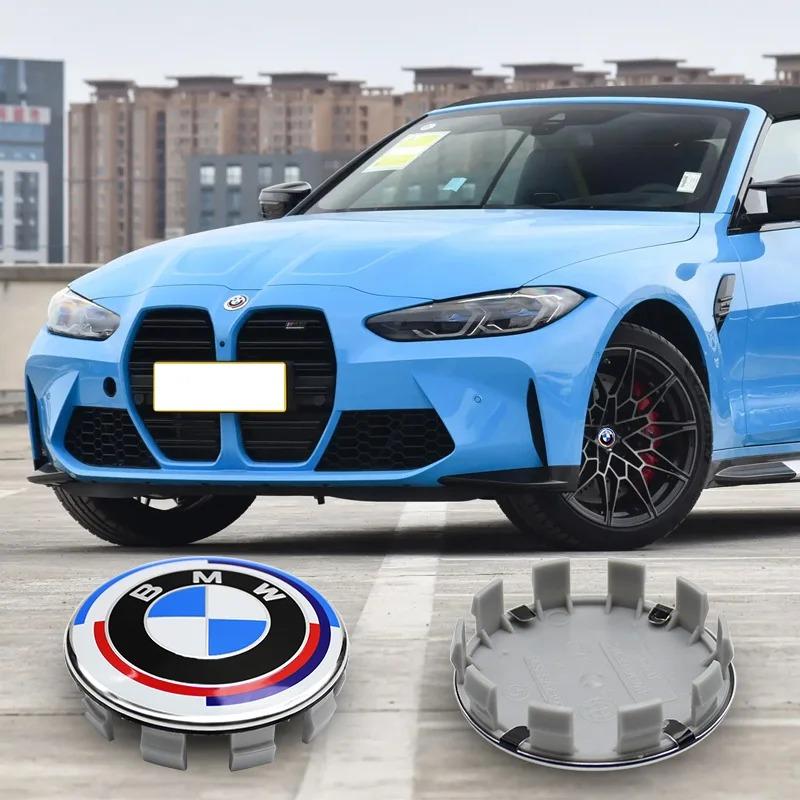 For B-BMW 50th Anniversary Logo 82mm+Rear Badge 74mm+Wheel HubCap 68mm+Steering Wheel Sticker 45mm New 7Pcs Front Hood Emblem XV1