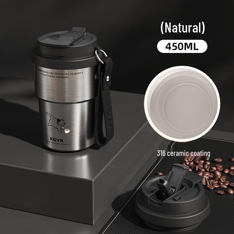 Premium 316 Stainless Steel Insulated Cup with Carrying Rope and Dual-Lid for Coffee and Water
