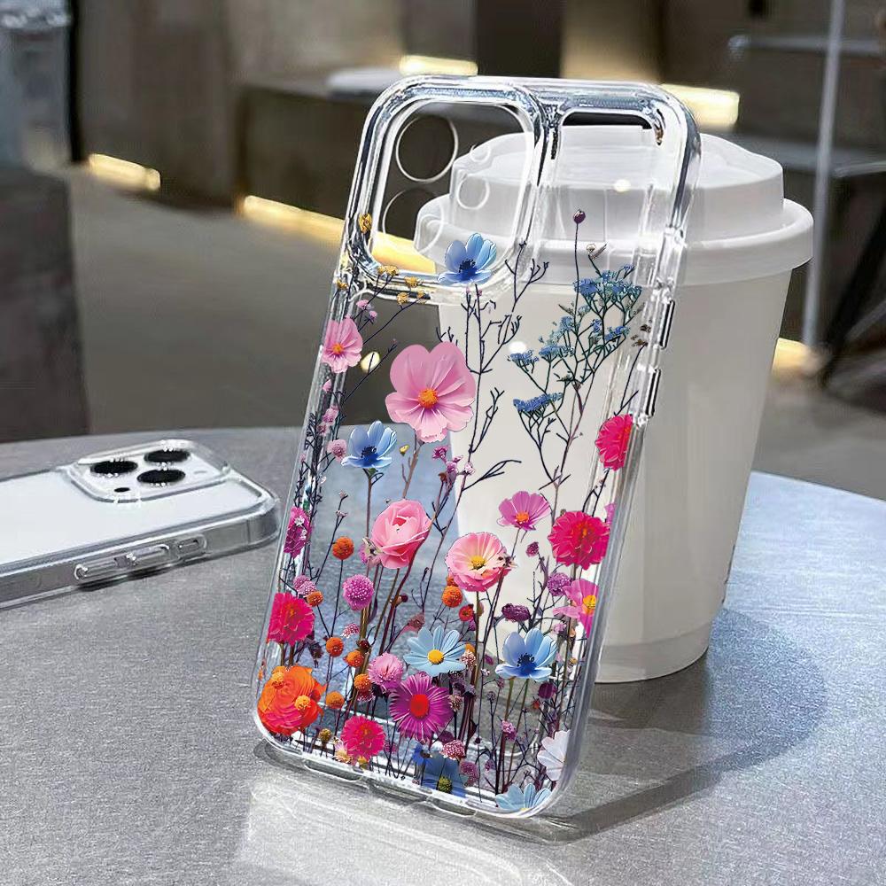 Silicone Flower Phone Case For IPhone 16 16e 17 15 14 13 12 11 Pro Max Case 17Air 14 Plus Transparent Silicone Soft Cover Case
