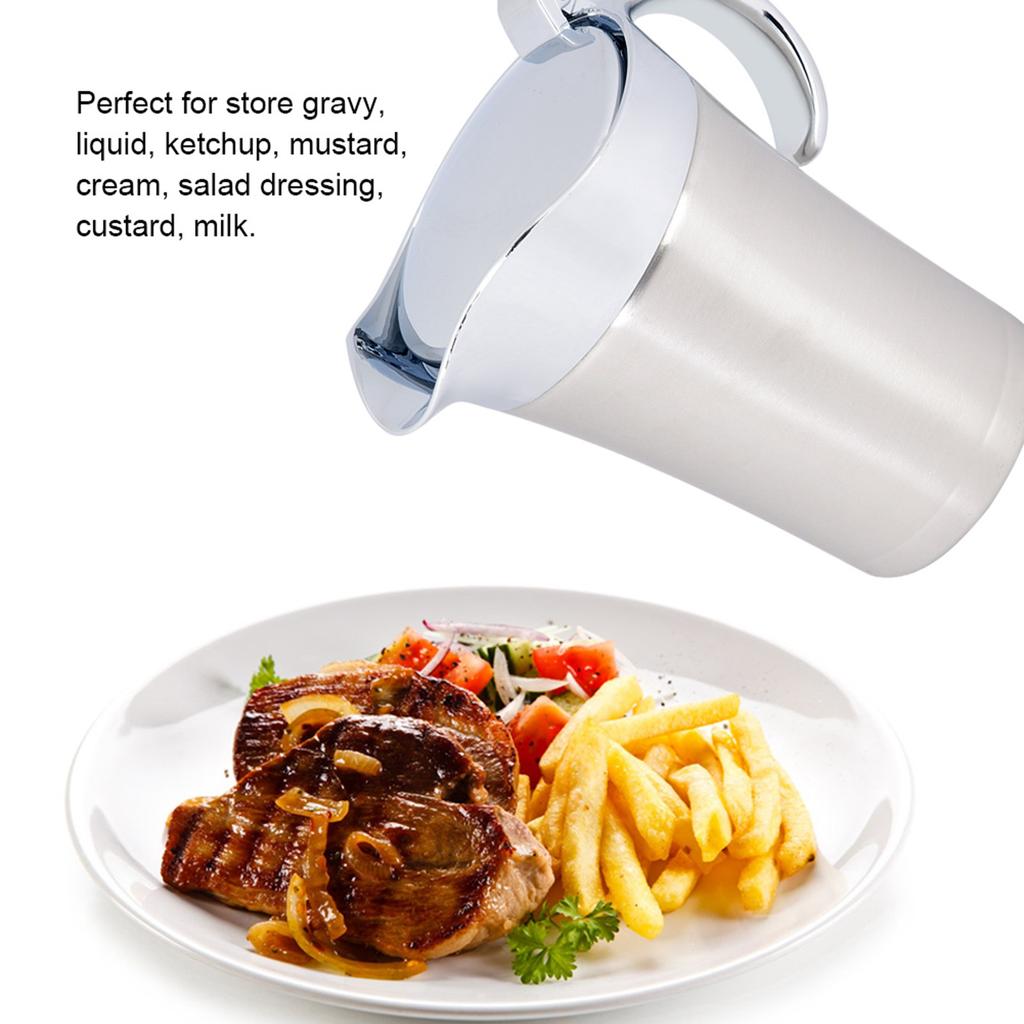 304 Stainless Steel Thermal Insulated Double Wall Sauce Gravy Boat Pot Serving Jug(S,450ml)