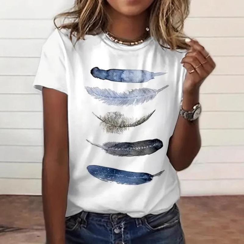 

Летняя женская мода Повседневная удобная высококачественная футболка с цифровой печатью, круглым вырезом и короткими рукавами 2XL